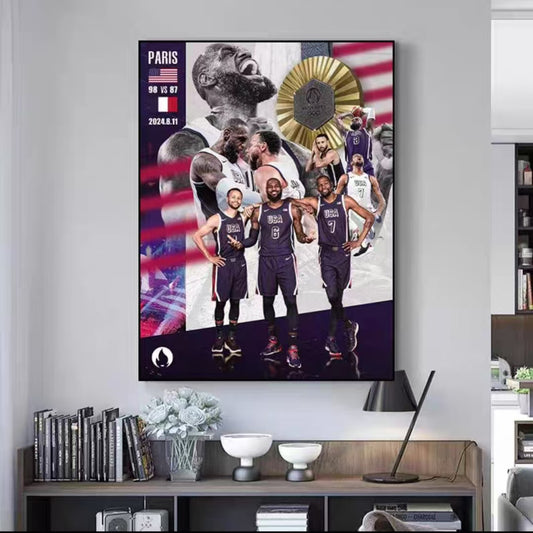 Team USA wins gold medal at Paris 2024 Olympics 🥇 WALLART - Crystal Porcelain Painting - Aluminum Frame