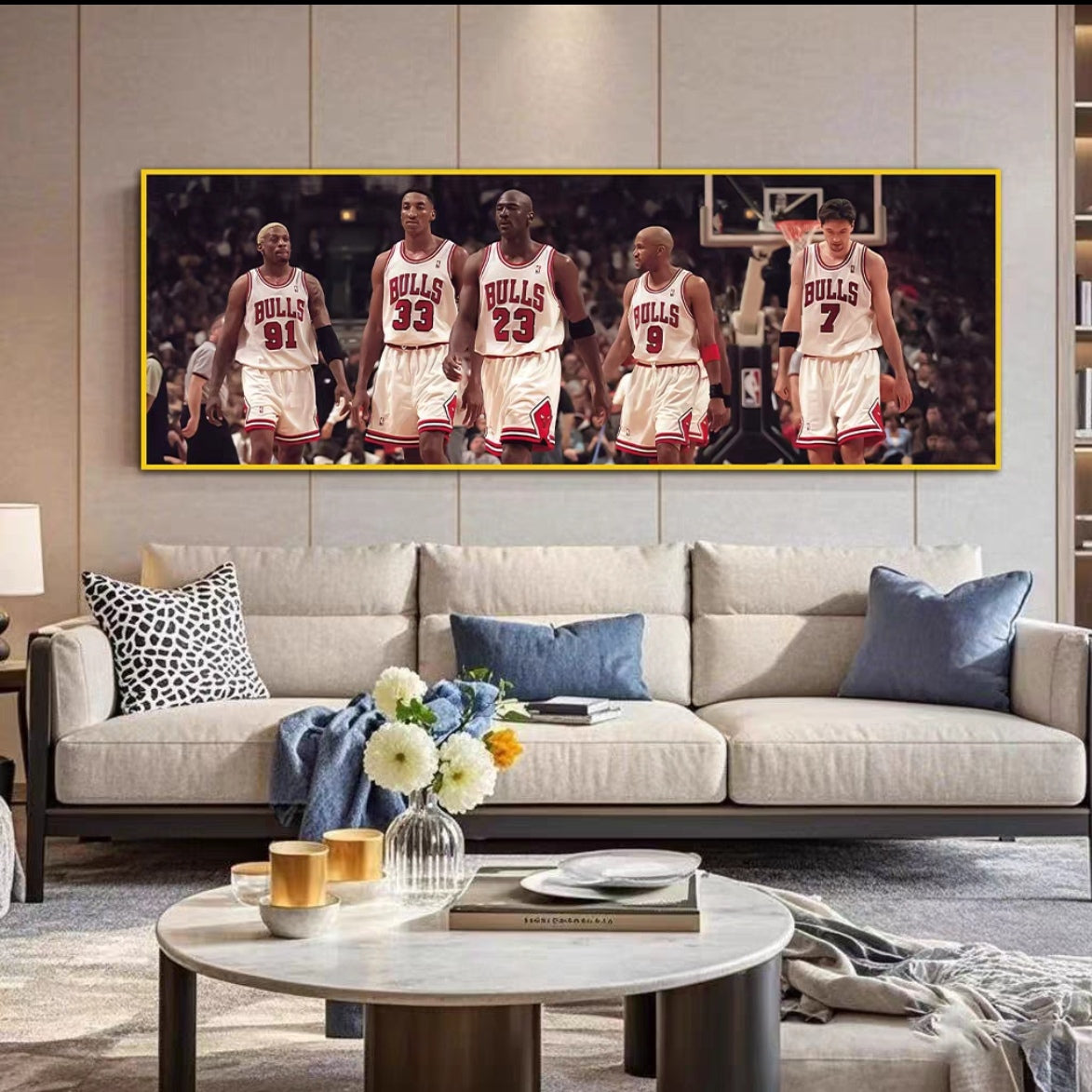 Michael Jordan and Scottie Pippen and Dennis Rodman Wall Art