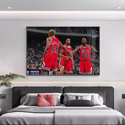Michael Jordan and Scottie Pippen and Dennis Rodman Wall Art