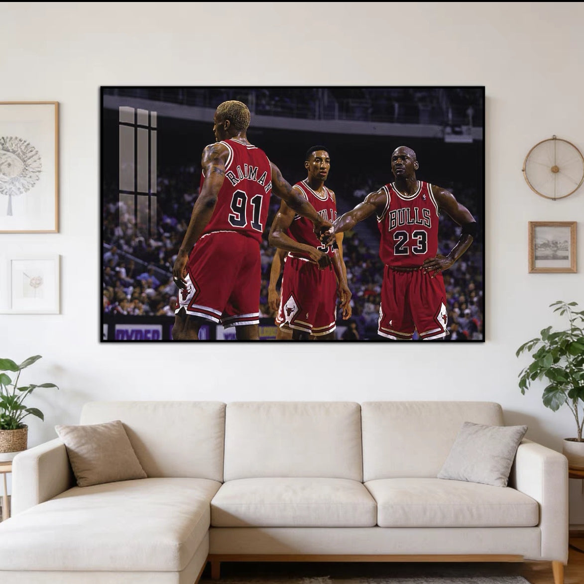 Michael Jordan and Scottie Pippen and Dennis Rodman Wall Art