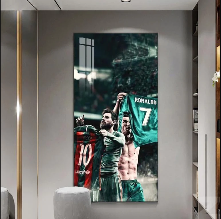 Arte de pared de Lionel Messi y Cristiano Ronaldo